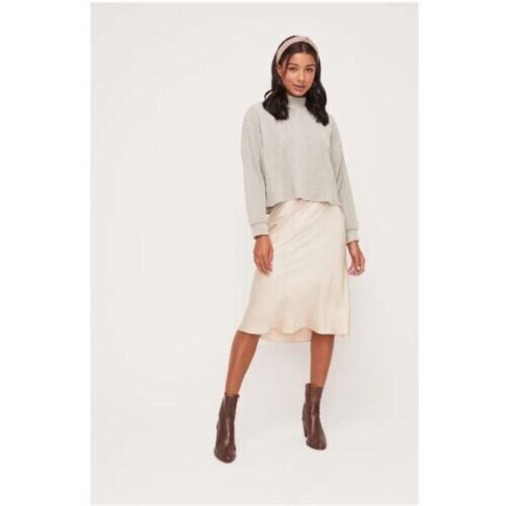 All In Favor Women's‎ Long Sleeve Mock Neck Ribbed Sweater In Heather Grey Small